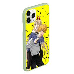Чехол iPhone 11 Pro матовый Человек бензопила - Дэнджи и Пауэр, цвет: 3D-салатовый — фото 2