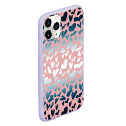 Чехол iPhone 11 Pro матовый Сердца розовые перламутровые паттерн, цвет: 3D-светло-сиреневый — фото 2