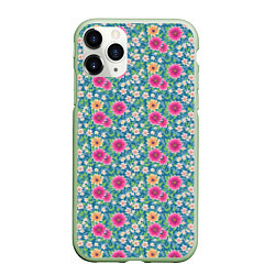 Чехол iPhone 11 Pro матовый Весенний цветочный паттерн, цвет: 3D-салатовый