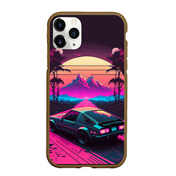 Чехол iPhone 11 Pro матовый Synthwave car and mountains