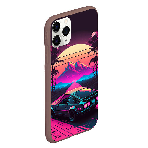 Чехол iPhone 11 Pro матовый Synthwave car and mountains / 3D-Коричневый – фото 2