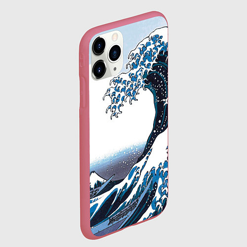 Чехол iPhone 11 Pro матовый Цунами в Японии / 3D-Малиновый – фото 2