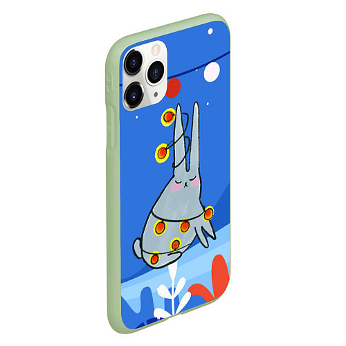 Чехол iPhone 11 Pro матовый Зайчик в гирлянде / 3D-Салатовый – фото 2