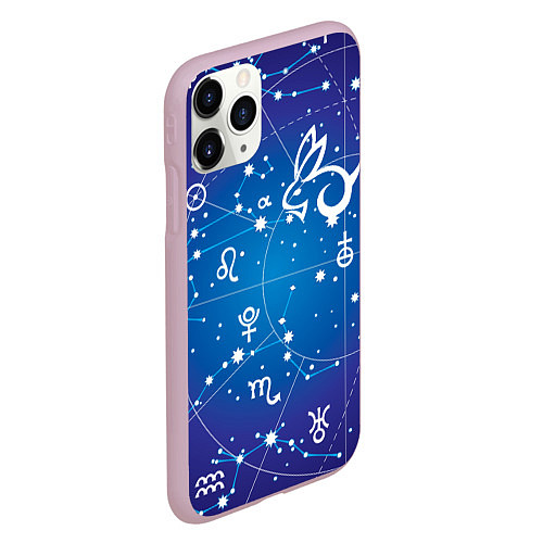 Чехол iPhone 11 Pro матовый Кролик символ 2023 на карте звездного неба / 3D-Розовый – фото 2