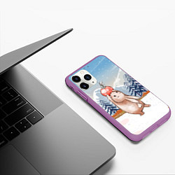 Чехол iPhone 11 Pro матовый Зайка и елочная игрушка, цвет: 3D-фиолетовый — фото 2