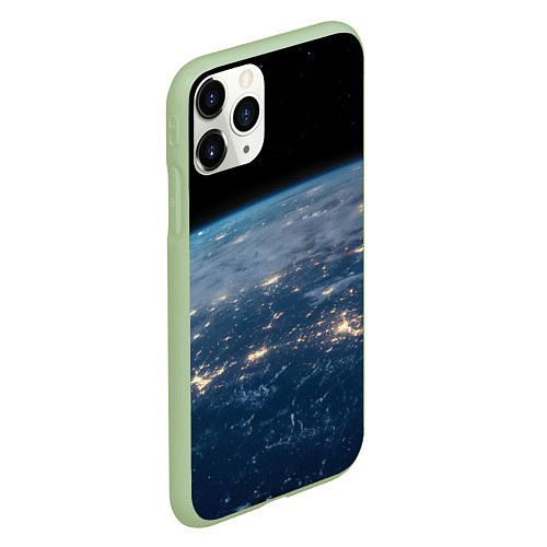 Чехол iPhone 11 Pro матовый Планета, космос и огни / 3D-Салатовый – фото 2