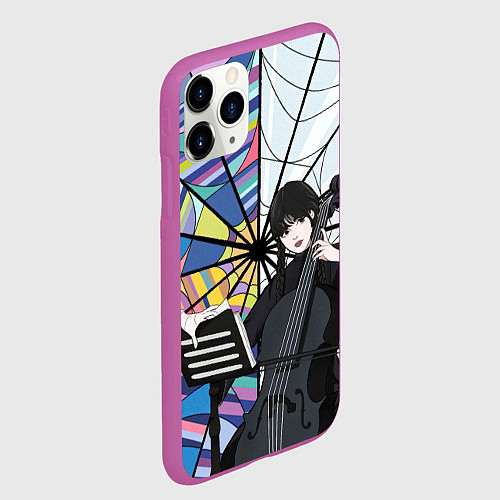 Чехол iPhone 11 Pro матовый Уэнсдэй играет на виолончели на фоне окна / 3D-Фиолетовый – фото 2
