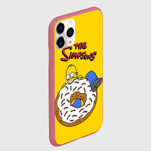Чехол iPhone 11 Pro матовый Гомер Симпсон ест пончик / 3D-Малиновый – фото 2