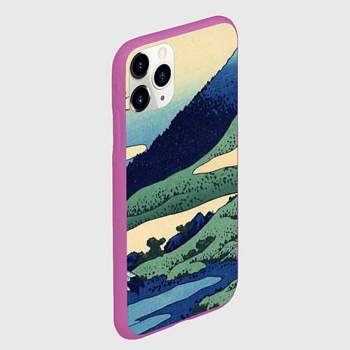 Чехол iPhone 11 Pro матовый Журавли - японский художник Хокусай Фудзи / 3D-Фиолетовый – фото 2