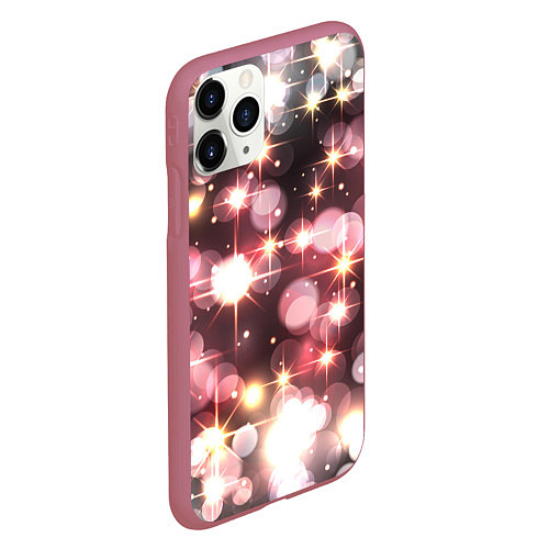 Чехол iPhone 11 Pro матовый Сияние розовых и золотых блесток на черном фоне / 3D-Малиновый – фото 2