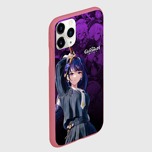Чехол iPhone 11 Pro матовый Сёгун Райден - Геншин паттерн / 3D-Малиновый – фото 2