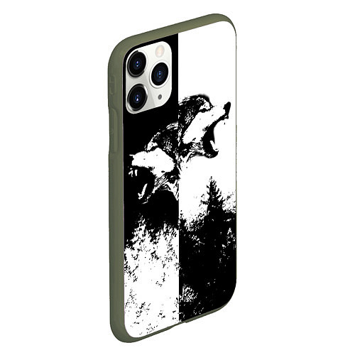 Чехол iPhone 11 Pro матовый Два волка / 3D-Темно-зеленый – фото 2