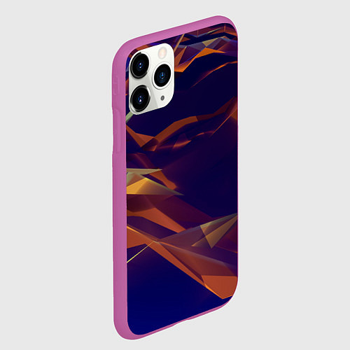 Чехол iPhone 11 Pro матовый Бриллиантовые синие и оранжевые волны / 3D-Фиолетовый – фото 2
