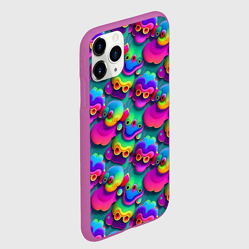 Чехол iPhone 11 Pro матовый Паттерн Маленькие Монстры неон / 3D-Фиолетовый – фото 2