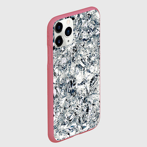 Чехол iPhone 11 Pro матовый Сверкающие кристаллы серебра / 3D-Малиновый – фото 2