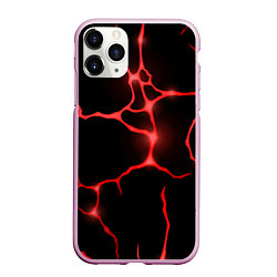 Чехол iPhone 11 Pro матовый Красные неоновые трещины, цвет: 3D-розовый