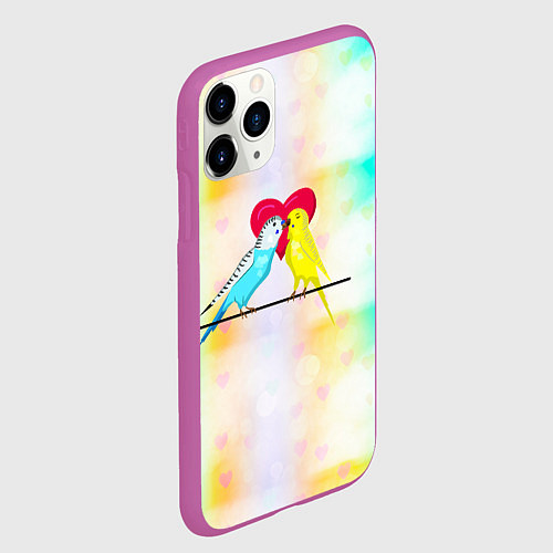 Чехол iPhone 11 Pro матовый Влюбленные волнистые попугайчики / 3D-Фиолетовый – фото 2