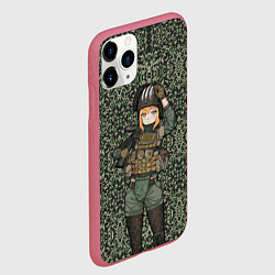 Чехол iPhone 11 Pro матовый Милитари аниме девочка, цвет: 3D-малиновый — фото 2