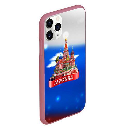 Чехол iPhone 11 Pro матовый Москва на фоне флага России / 3D-Малиновый – фото 2