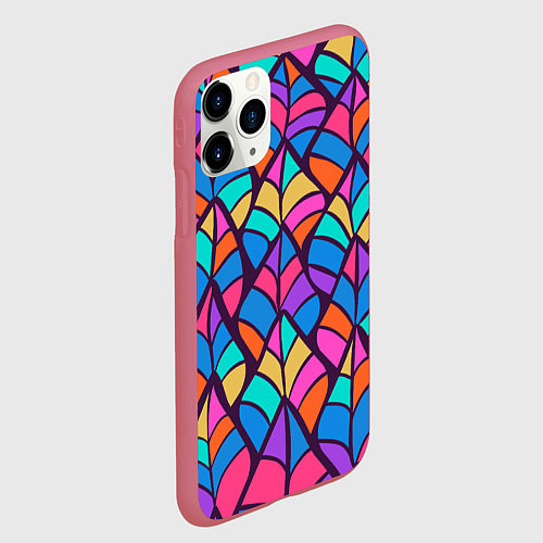 Чехол iPhone 11 Pro матовый Разноцветный лиственный паттерн / 3D-Малиновый – фото 2