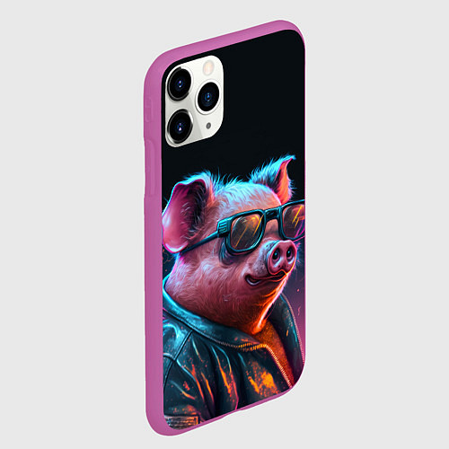 Чехол iPhone 11 Pro матовый Свинья в очках / 3D-Фиолетовый – фото 2