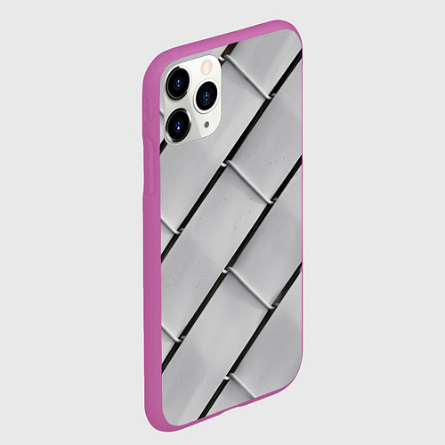 Чехол iPhone 11 Pro матовый Серый блоковый металлический паттерн / 3D-Фиолетовый – фото 2