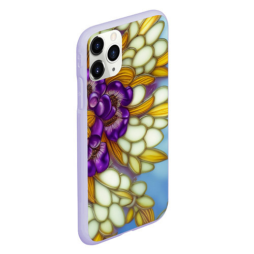 Чехол iPhone 11 Pro матовый Фиалковый букет стеклянный узор / 3D-Светло-сиреневый – фото 2