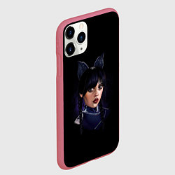 Чехол iPhone 11 Pro матовый Wednesday чёрная кошка, цвет: 3D-малиновый — фото 2