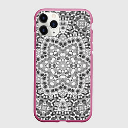 Чехол iPhone 11 Pro матовый Черно-белый орнамент мандала, цвет: 3D-малиновый