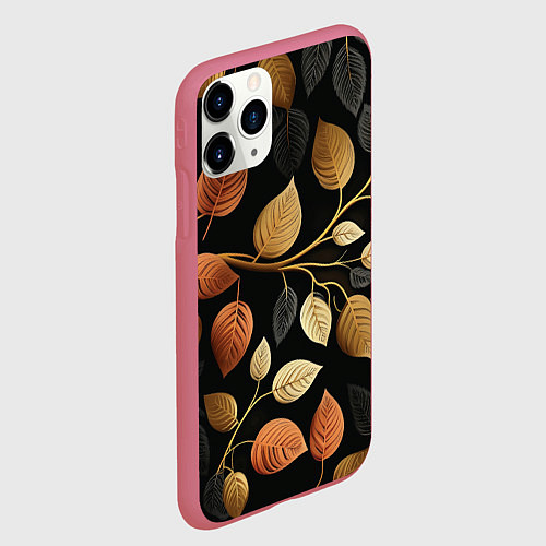 Чехол iPhone 11 Pro матовый Осеннее настроение - листья / 3D-Малиновый – фото 2