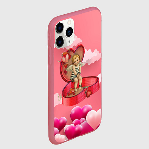 Чехол iPhone 11 Pro матовый Амур прикованный к сердцу / 3D-Малиновый – фото 2