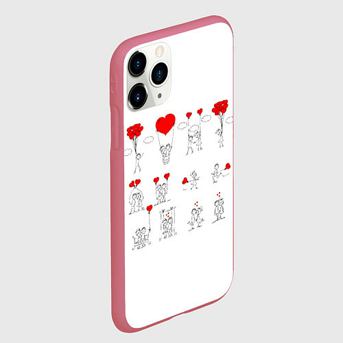 Чехол iPhone 11 Pro матовый Valentain Day / 3D-Малиновый – фото 2