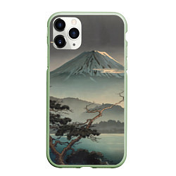 Чехол iPhone 11 Pro матовый Великий вулкан Фудзияма, цвет: 3D-салатовый