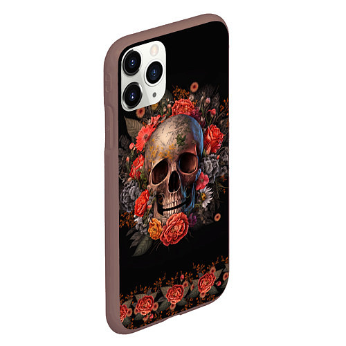 Чехол iPhone 11 Pro матовый Череп украшенный цветами / 3D-Коричневый – фото 2