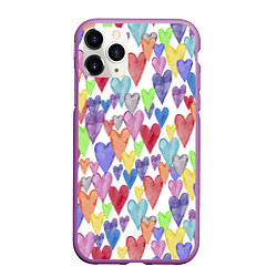 Чехол iPhone 11 Pro матовый Разноцветные сердечки Калейдоскоп, цвет: 3D-фиолетовый