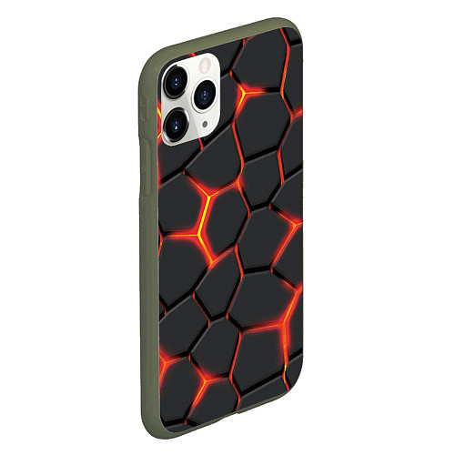 Чехол iPhone 11 Pro матовый Неоновый разлом - жёлтый / 3D-Темно-зеленый – фото 2