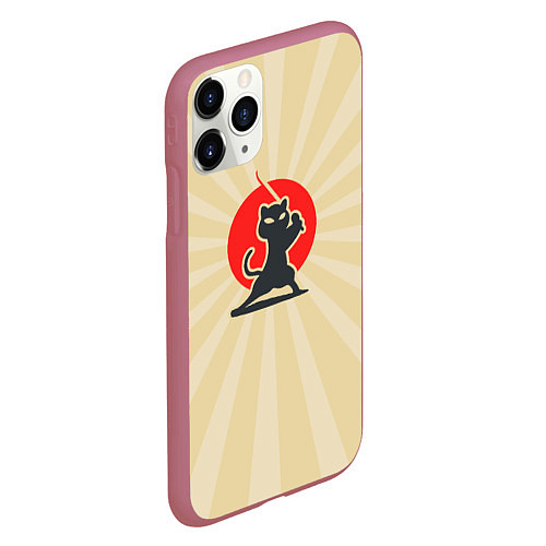 Чехол iPhone 11 Pro матовый Кот-ниндзя / 3D-Малиновый – фото 2