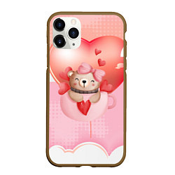 Чехол iPhone 11 Pro матовый Мишка в чашке с сердечком, цвет: 3D-коричневый