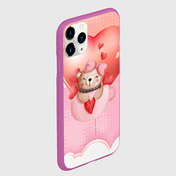 Чехол iPhone 11 Pro матовый Мишка в чашке с сердечком, цвет: 3D-фиолетовый — фото 2