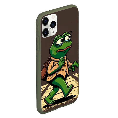 Чехол iPhone 11 Pro матовый Лягушонок Пепе идёт по делам / 3D-Темно-зеленый – фото 2