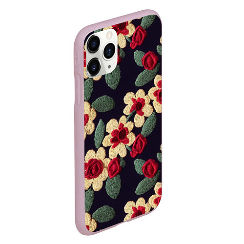 Чехол iPhone 11 Pro матовый Эффект яркой вышивки / 3D-Розовый – фото 2