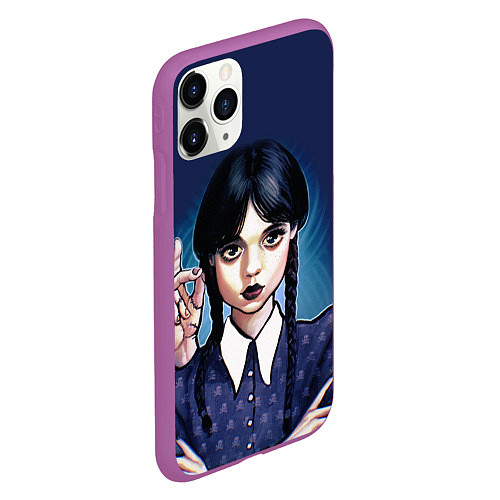 Чехол iPhone 11 Pro матовый Дочь Аддамсов - Уэнсдэй с рукой / 3D-Фиолетовый – фото 2