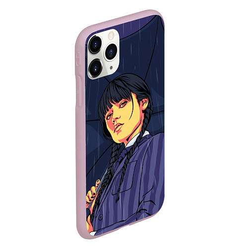 Чехол iPhone 11 Pro матовый Уэнсдэй с зонтом / 3D-Розовый – фото 2
