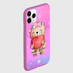 Чехол iPhone 11 Pro матовый Милый мишка с сердечком, цвет: 3D-фиолетовый — фото 2