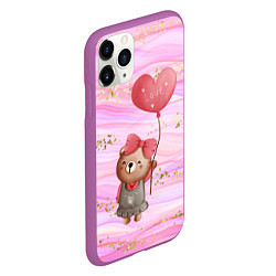 Чехол iPhone 11 Pro матовый Мишка с шариком Love, цвет: 3D-фиолетовый — фото 2