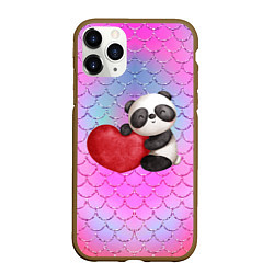 Чехол iPhone 11 Pro матовый Милая панда с сердечком, цвет: 3D-коричневый