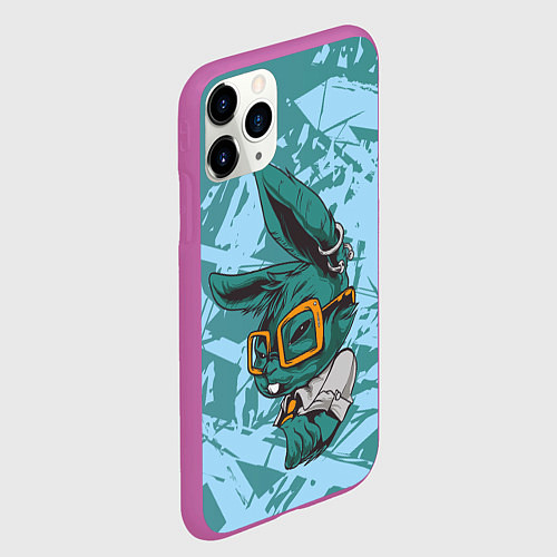 Чехол iPhone 11 Pro матовый Крутой заяц в очках / 3D-Фиолетовый – фото 2