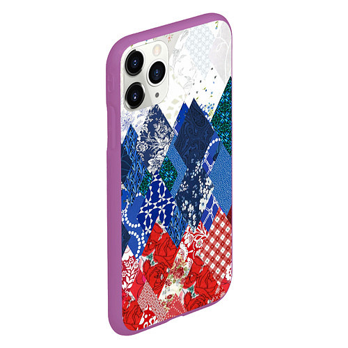 Чехол iPhone 11 Pro матовый Флаг России в стиле пэчворк / 3D-Фиолетовый – фото 2