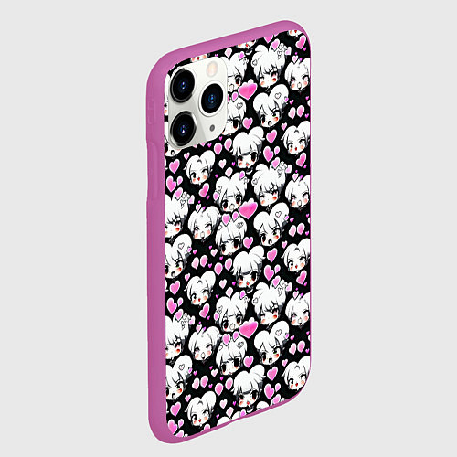 Чехол iPhone 11 Pro матовый Ахегао и сердечки / 3D-Фиолетовый – фото 2