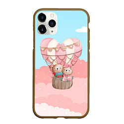 Чехол iPhone 11 Pro матовый Мишки летят на воздушном шаре, цвет: 3D-коричневый